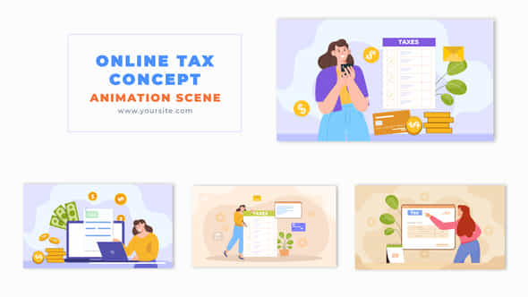 Flat Design Online Tax Payment Process Animation Scene - VideoHive 49457795