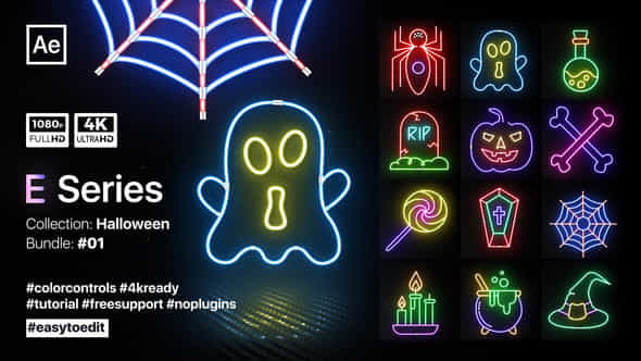 Halloween Neon Elements - VideoHive 39820089