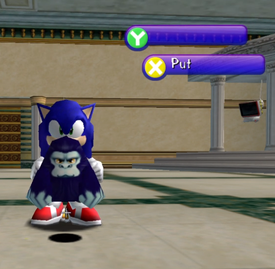 an image of sonic holding up a pet gorilla