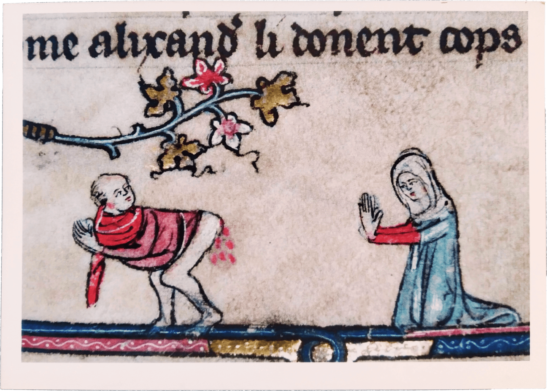 Art from a medieval manuscript of a person defacating blood