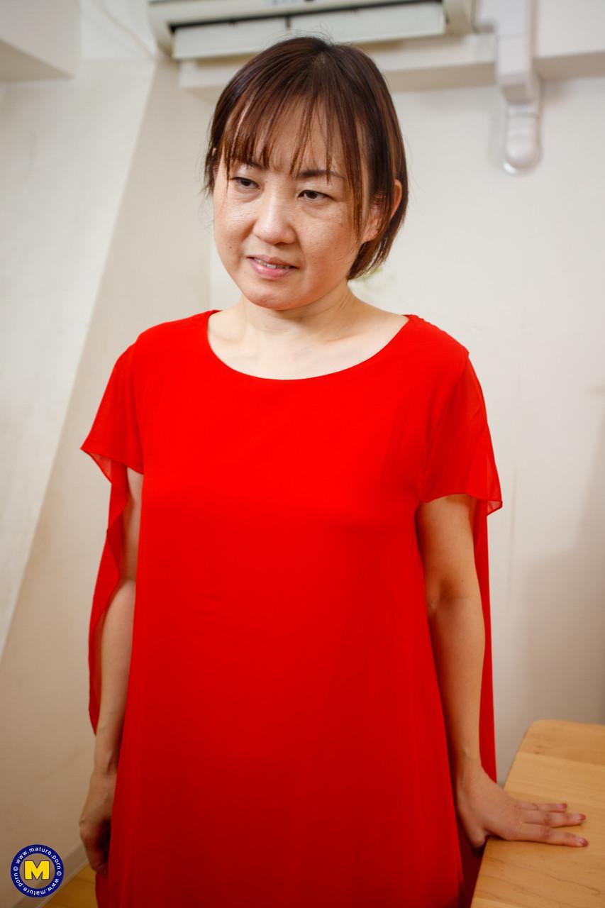 Japanese mom Yuki Kozakura posing in her red dress and panties in a solo(11)