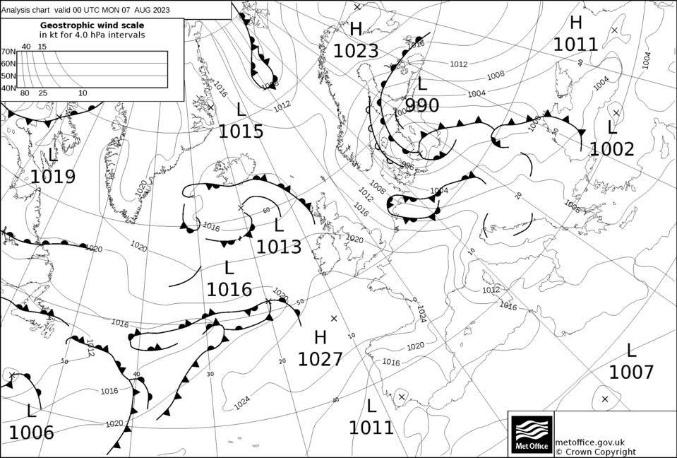 Met Office Synoptic Chart 07/08/2023