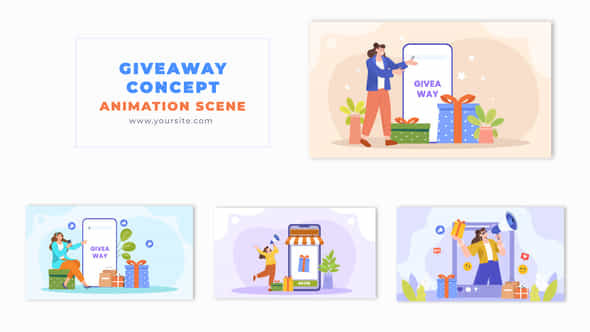 Giveaway Gift Concept Cartoon Character Vector Animation Scene - VideoHive 49457029