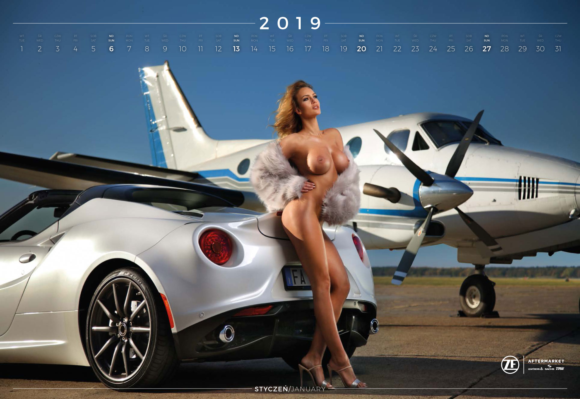 январь - эротический календарь 2019 Inter Cars SA / польский дистрибьютор автомобилей, сопутствующих товаров и запчастей