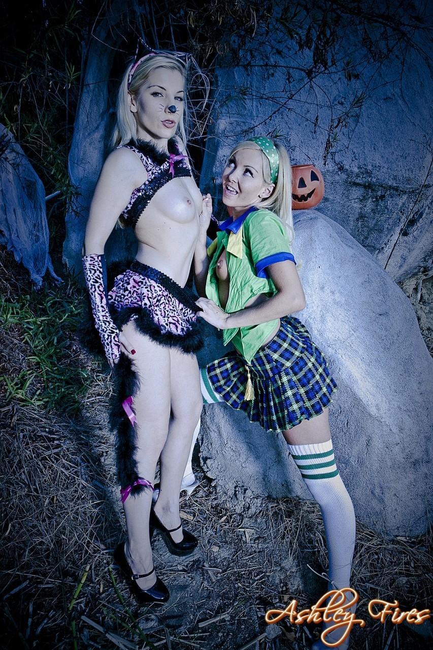 Naughty blonde chicks Aaliyah Love and Ashley Fires celebrating Halloween(9)