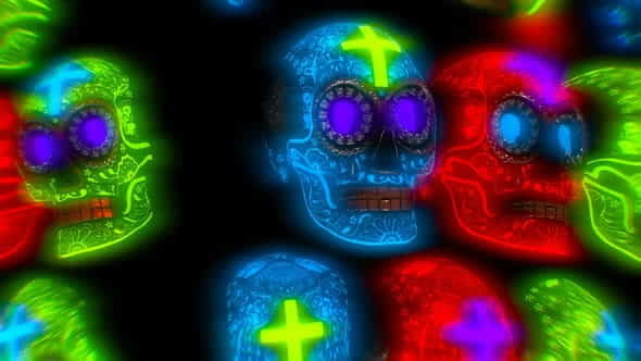 Glowing neon Halloween skulls - VideoHive 34119980