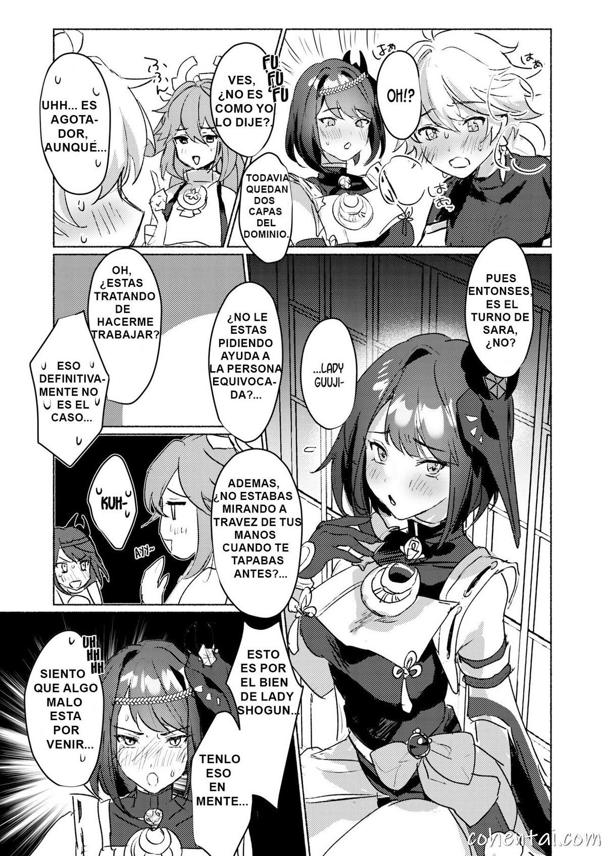 Inazuma Gosanke to Sex Shinai to Derarenai Hikyou (Genshin Impact) manga hentai xxx español