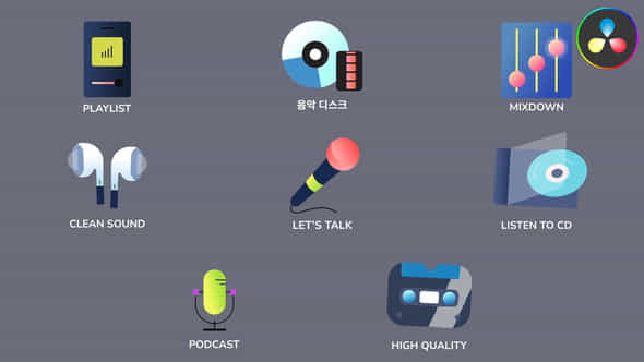 Music And Podcast Icons And Titles For Davinci Resolve - VideoHive 53688690
