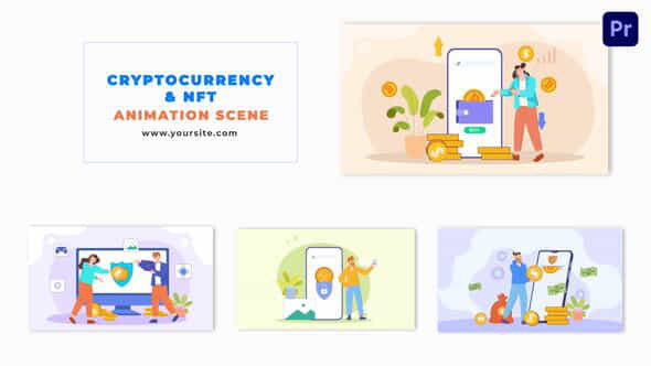 Cryptocurrency And Nft Investment Flat Character Animation Scene - VideoHive 48803066