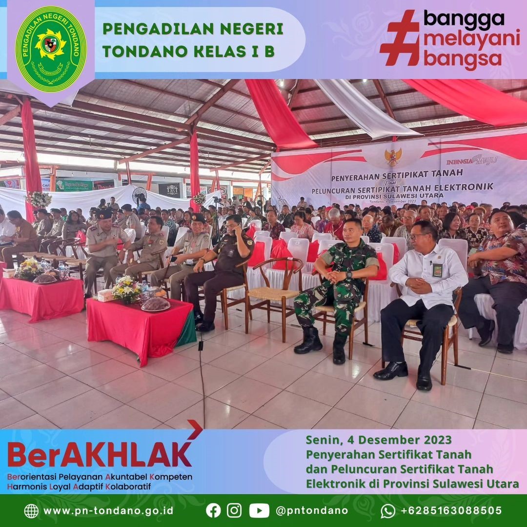 Penyerahan Sertifikat Tanah dan Peluncuran Sertifikat Tanah Elektronik di Sulawesi Utara