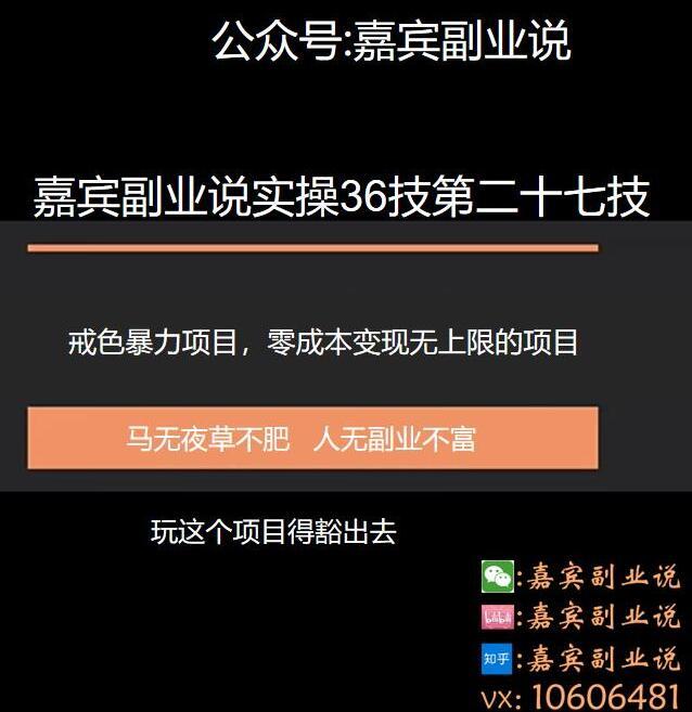 嘉宾副业说实操36技第二十七技戒色项目变现项目，零成本变现无上限