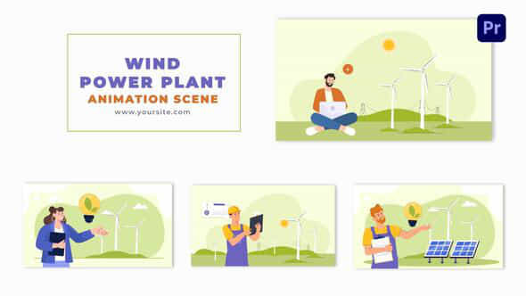 Wind Power Plant Technician Flat Character Animation Scene - VideoHive 49481888
