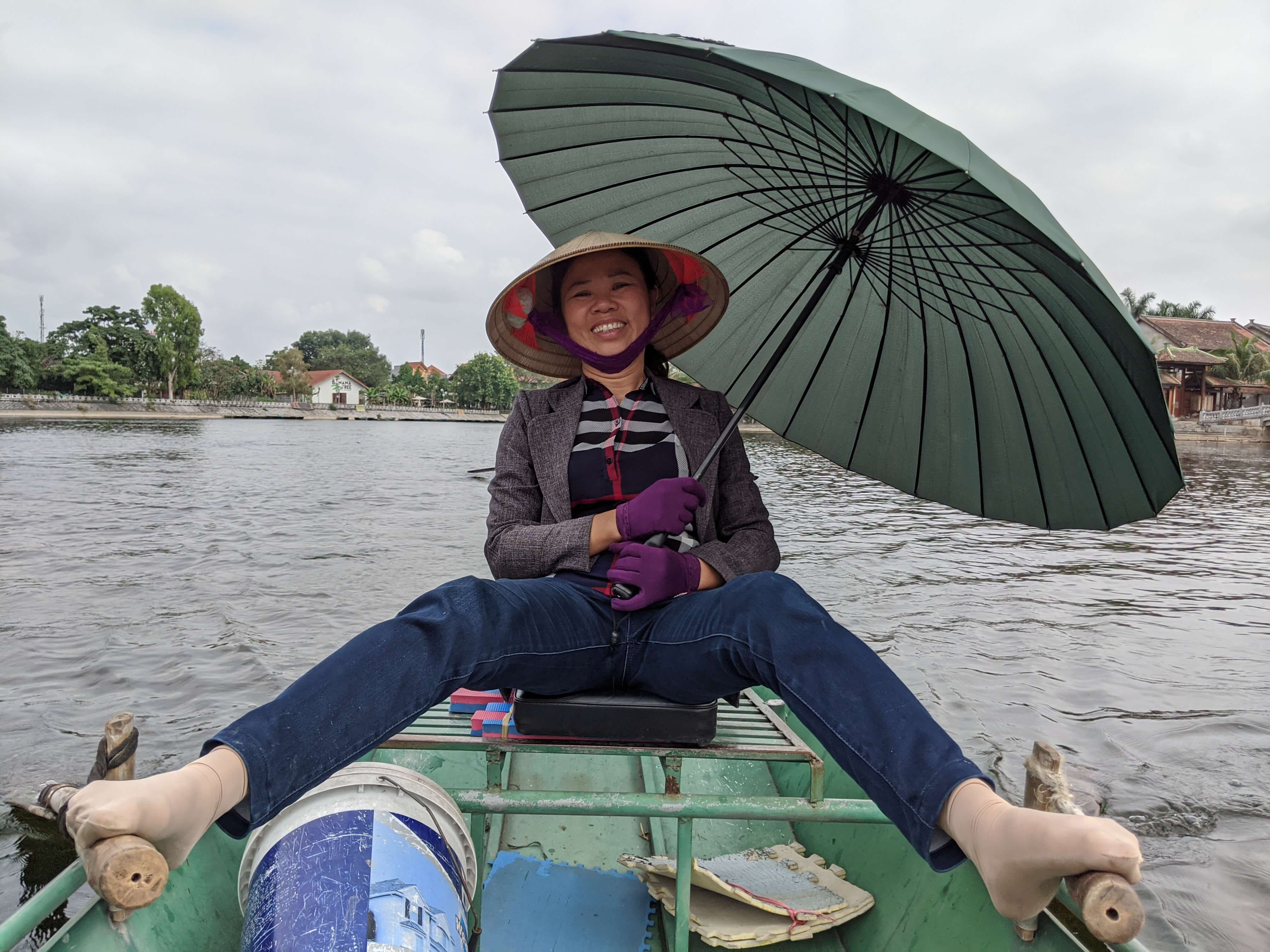 Lady pedalling the boat