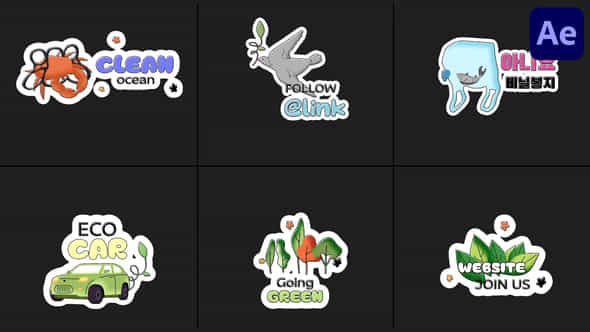Ecology Sticker Titles After Effects - VideoHive 58120410