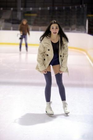 Ice skating Andys toys her teen pussy with a glass dildo at the rink