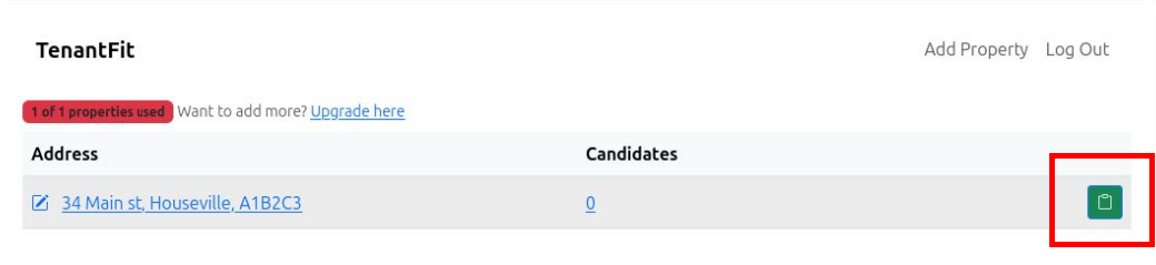 Screenshot of public listing page or link