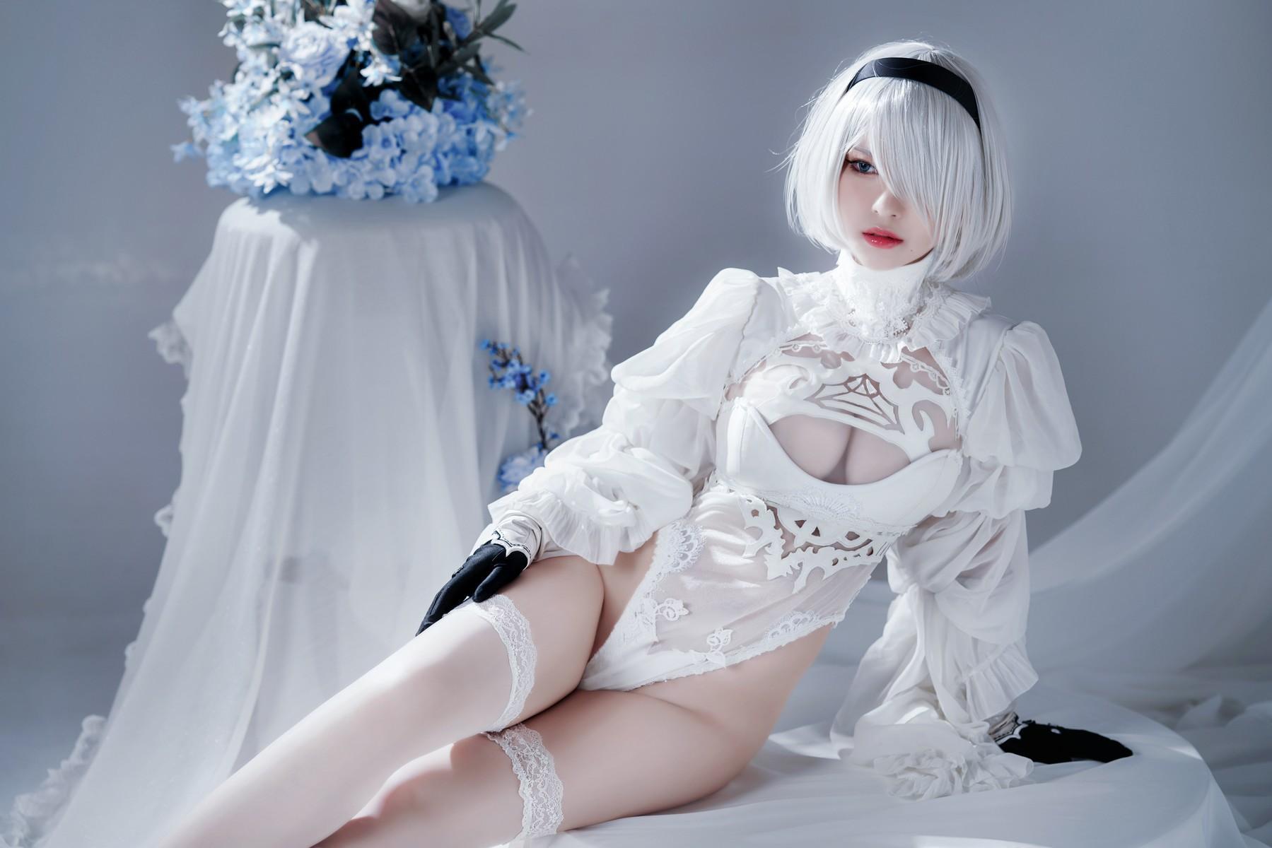 Cosplay 半半子 Automataヨルハ二号B型 白いドレス(33)