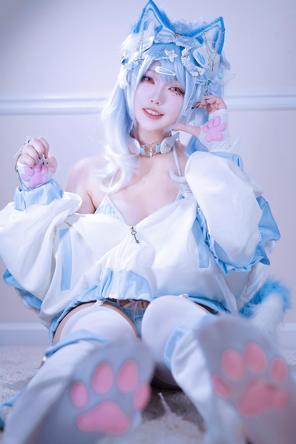 Cosplay 狐洛洛子 – 水色猫猫头(23)