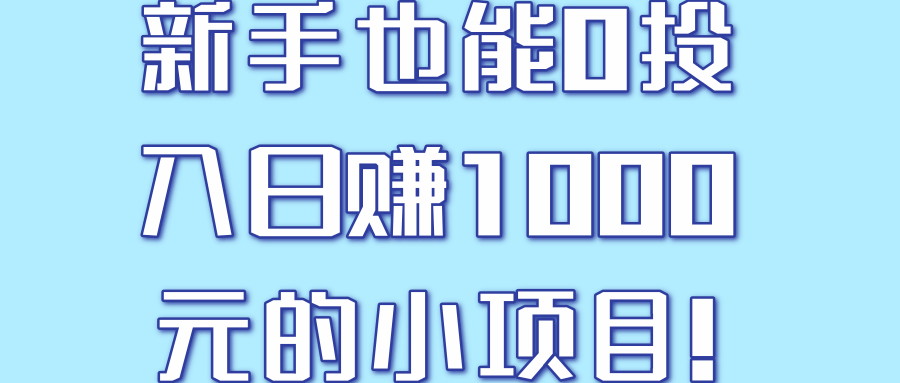 新手也能0投入日赚1000元的小项目！