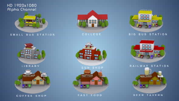 3D Animated Building Icon Pack - VideoHive 9852024