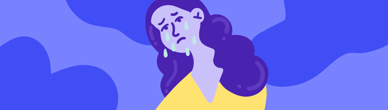 psikolojik olarak ağlayan ve üzgün bir kadın çizimi