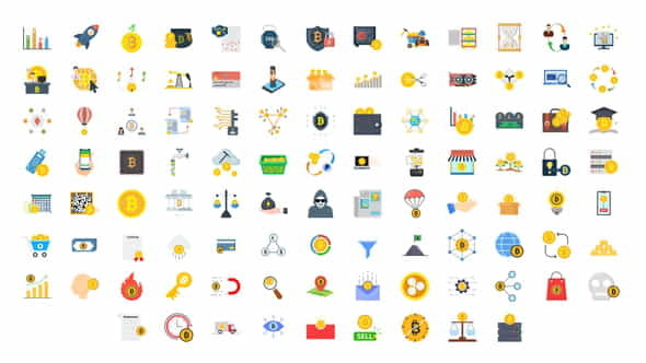 100 Crypto Currency Icons - VideoHive 33160216