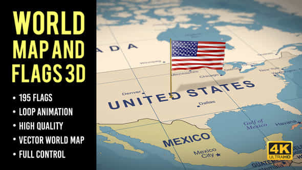 World Map And Flags 4K - VideoHive 59414619