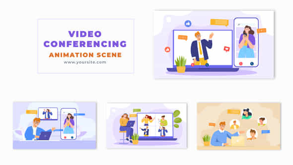 Video Calling Concept Flat Character Design Animation Scene - VideoHive 49791788