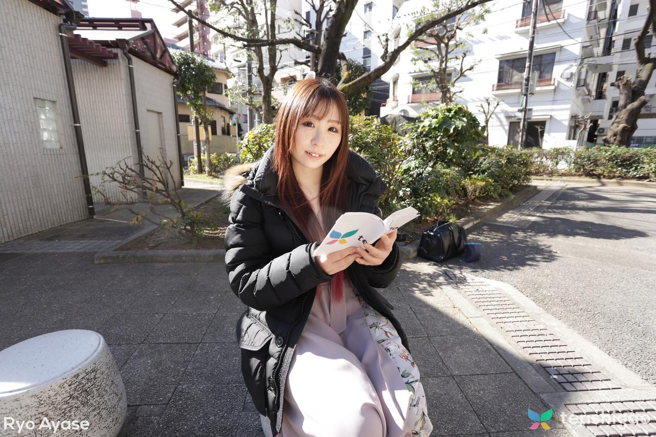 Japanese teen Ryo Ayase reads a book outdoors before going nude indoors(1)