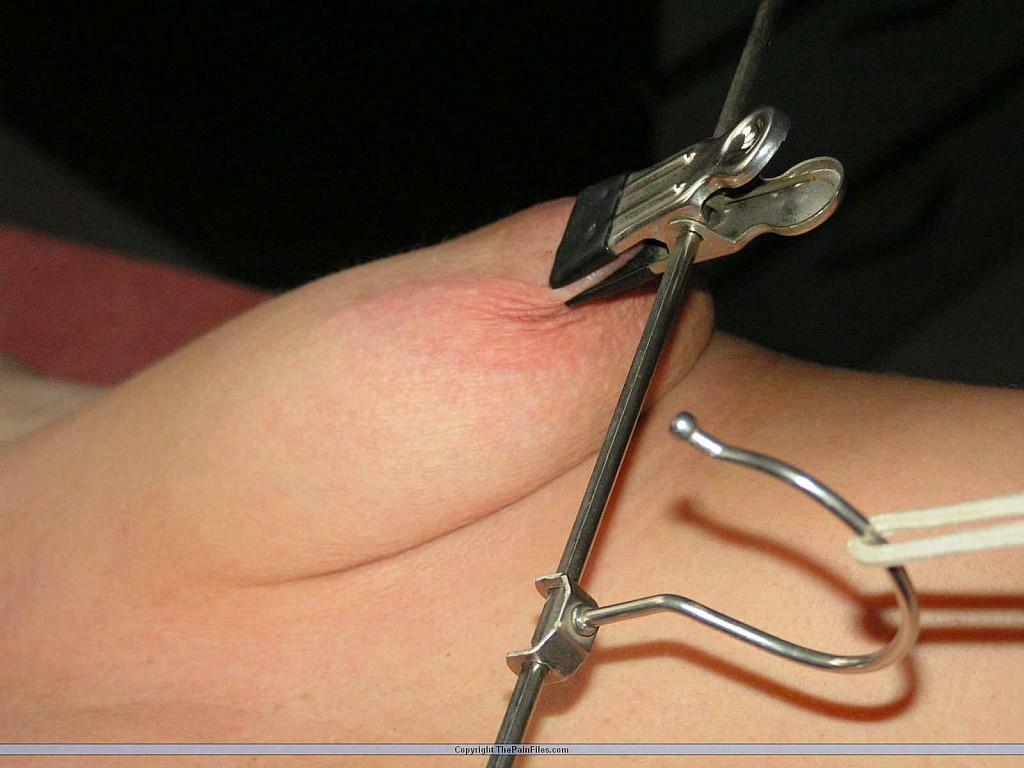 Female pain slut has her nipples tortured while restrained and blindfolded(8)