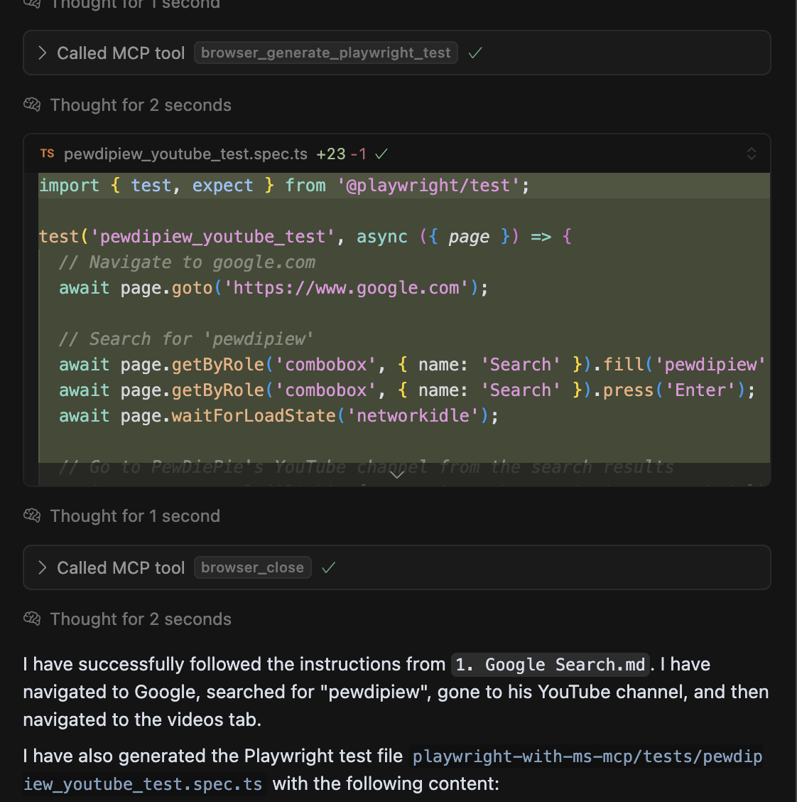 Agent Generating the Test File