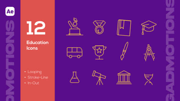 Animated Education Line Icons Pack - VideoHive 59089802