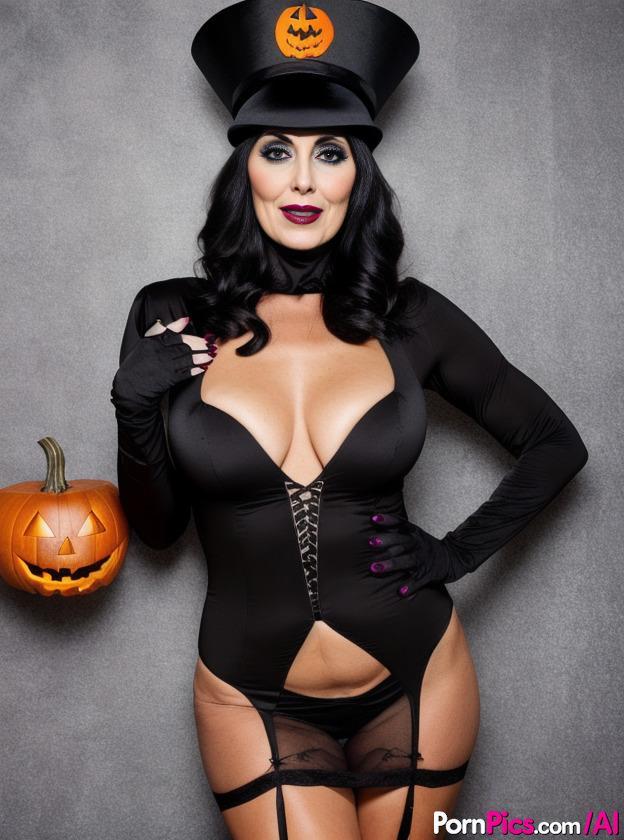 AI generated Sasha Lansday shows her big tits in a fetish Halloween outfit(2)