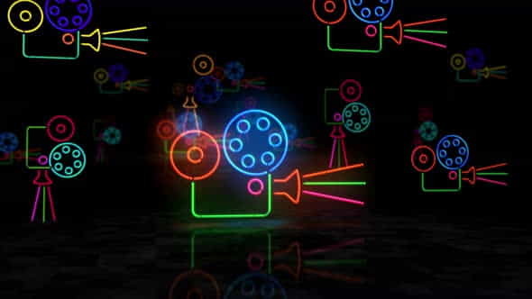 Cinema symbol glowing neon 3d - VideoHive 33527220