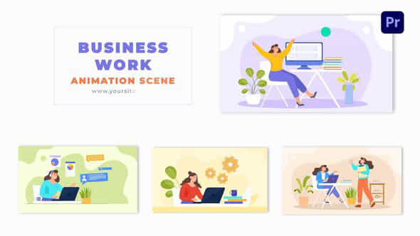 Busy Business Woman Professional Digital Cartoon Animation Scene - VideoHive 49481302