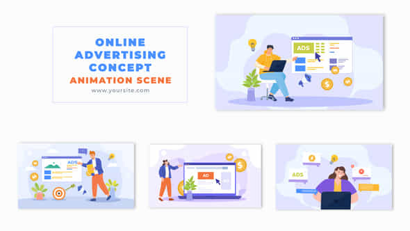 Online Ads Creation Process Concept Vector Animation Scene - VideoHive 49459236