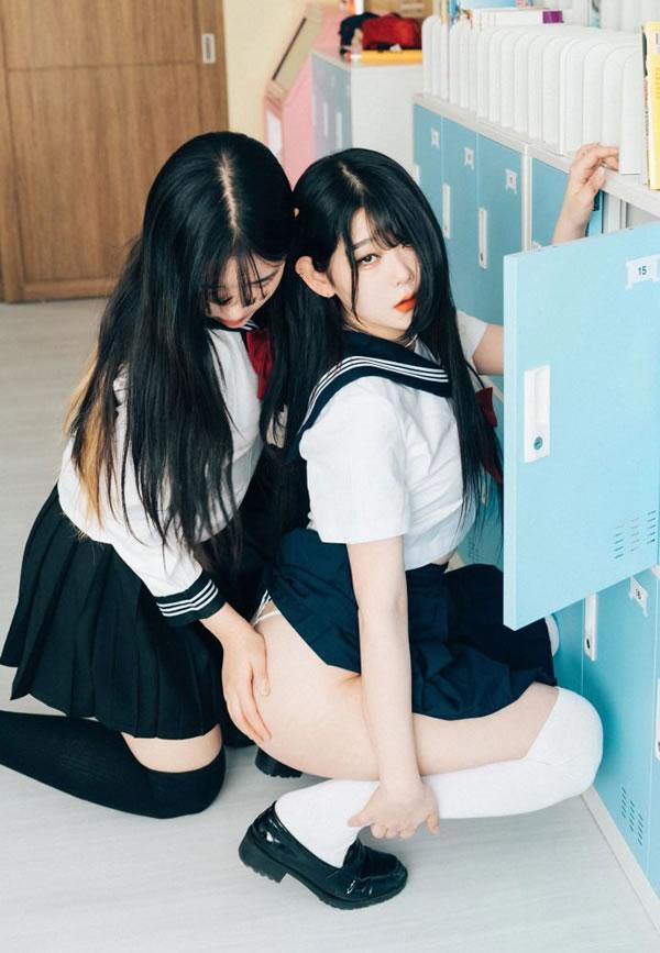 校园里的JK美少女Zia+Sonson百合福利图(4)