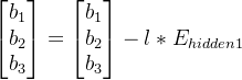 \begin{bmatrix} b_1\\ b_2 \\ b_3 \end{bmatrix}=\begin{bmatrix} b_1\\ b_2 \\ b_3 \end{bmatrix}-l*E_{hidden1}