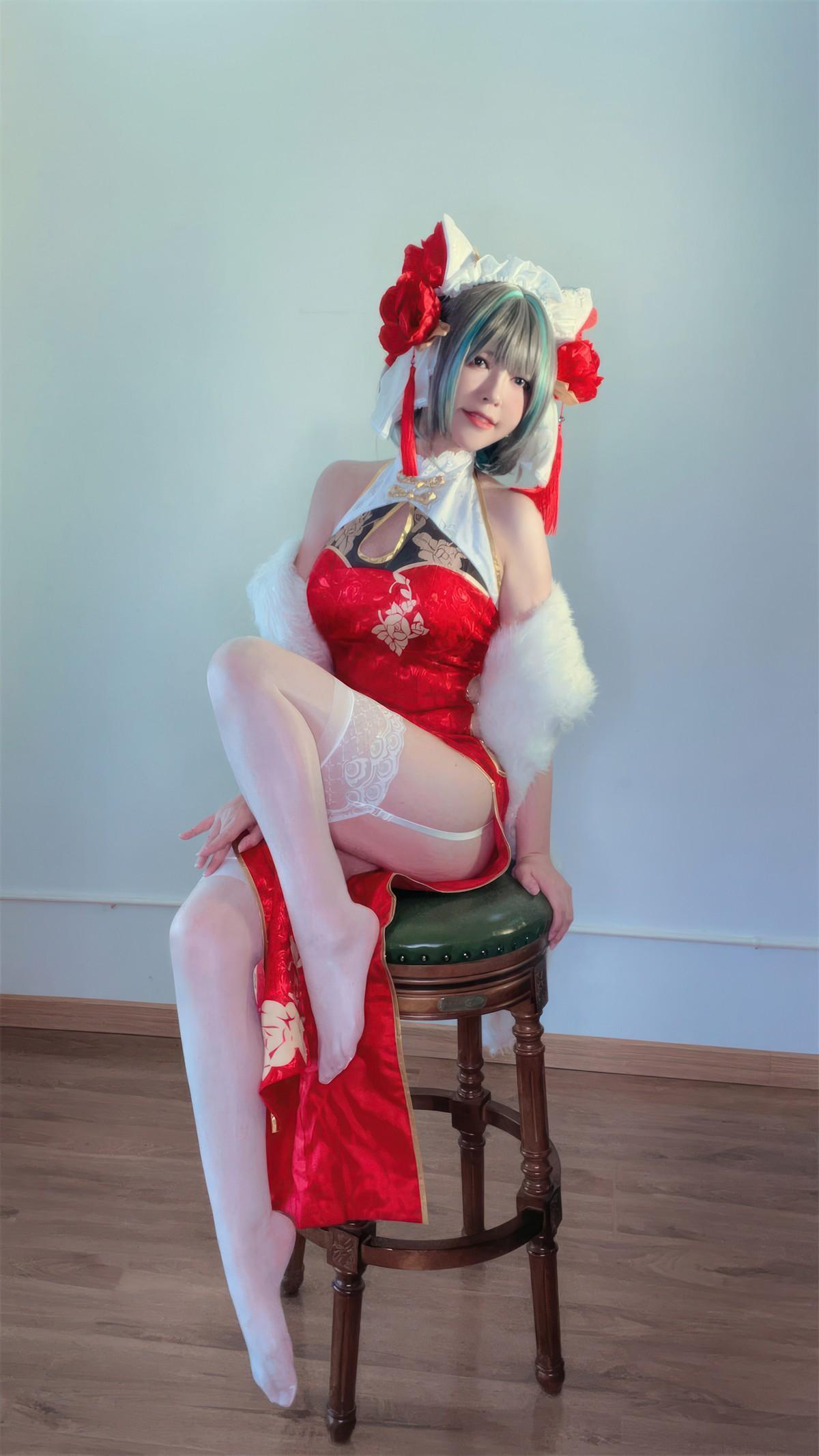 Cosplay 半半子Banbanko 柴郡中华娘旗袍(41)