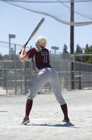 Sporty blonde Morgan Attwood flashing tiny tits & hot ass in a softball field