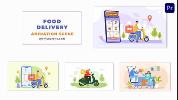 Flat 2D Food Delivery Character Animation Scene - VideoHive 48802706