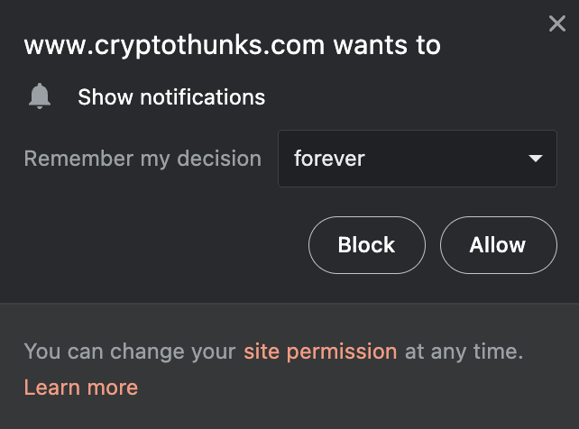Google Chrome notification permission request