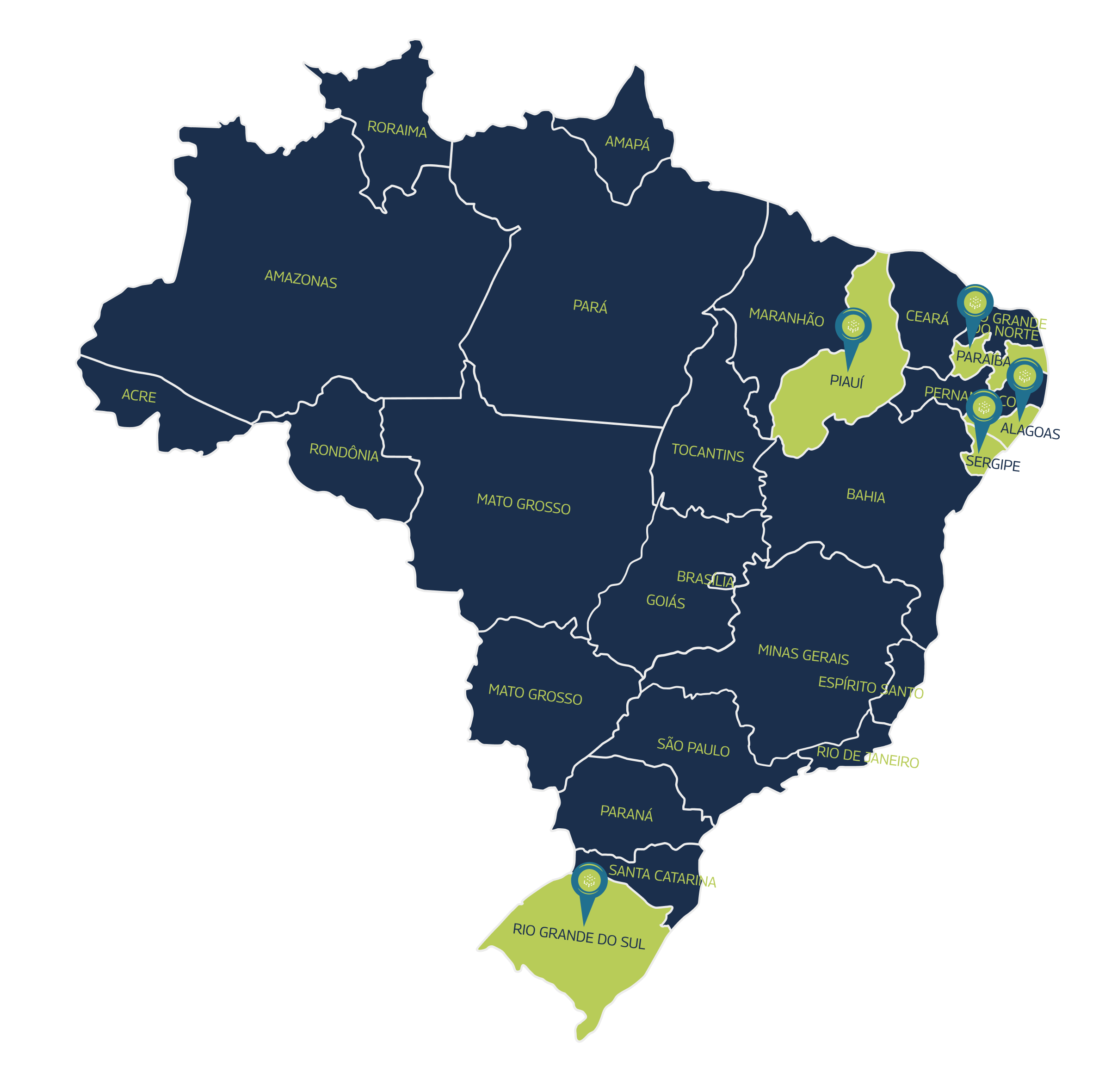 Mapa do Brasil com estados parceiros da MAV Systems