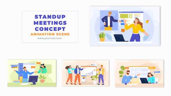 Professional Corporate Standup Meetings Concept 2D Animation Scene - VideoHive 49459578