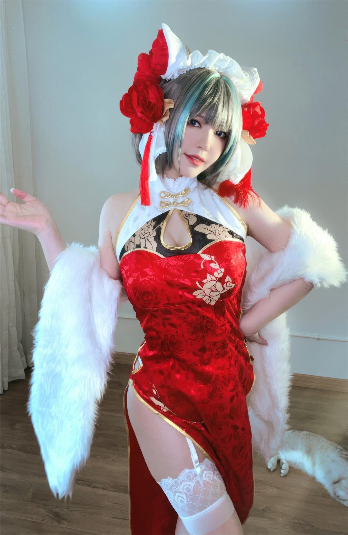 Cosplay 半半子Banbanko 柴郡中华娘旗袍(30)