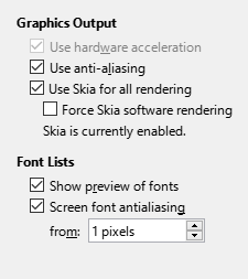 screenshot of graphics settings window on LO