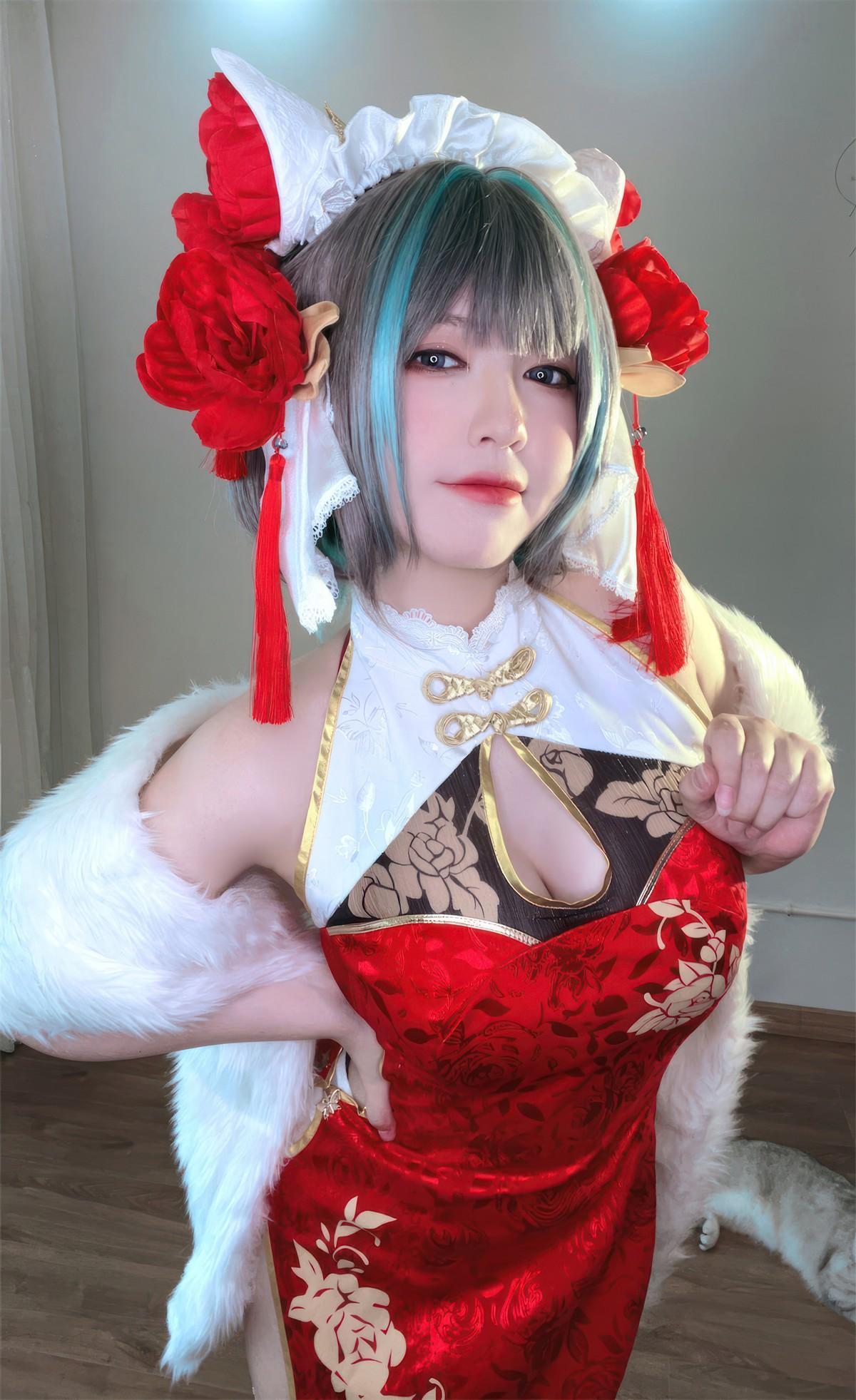 Cosplay 半半子Banbanko 柴郡中华娘旗袍(29)