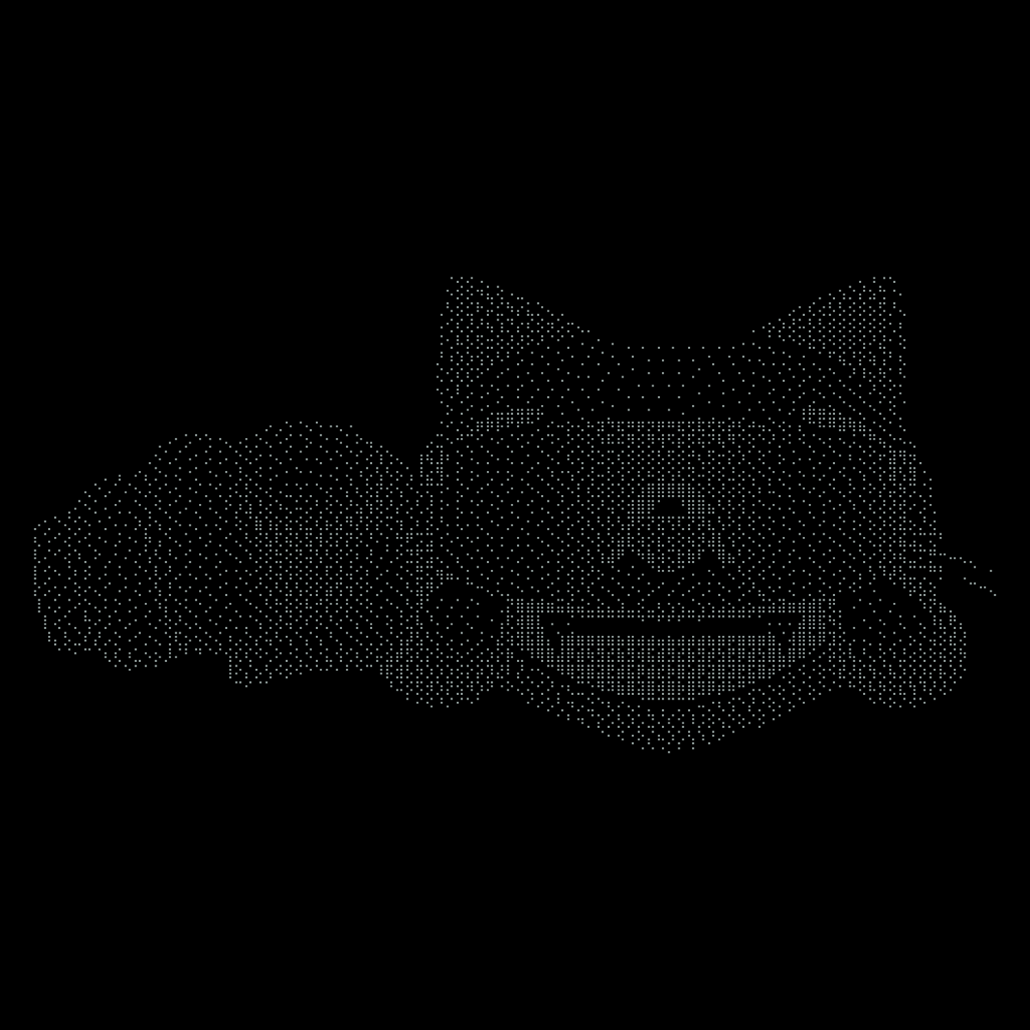 ASCII art of Mogius Maximus - a dotted pattern forming a playful cat-like character