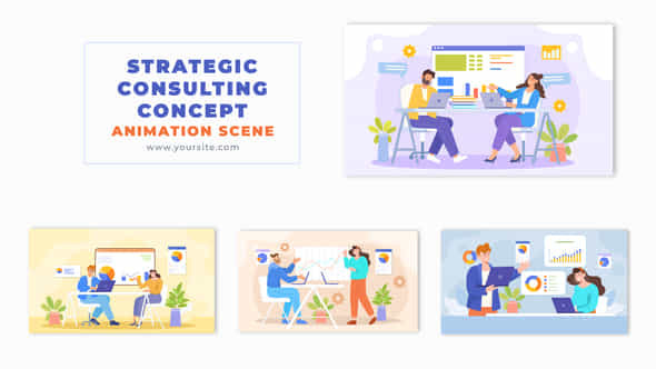 Business Growth Strategy Consulting Team 2D Character Animation Scene - VideoHive 49456839