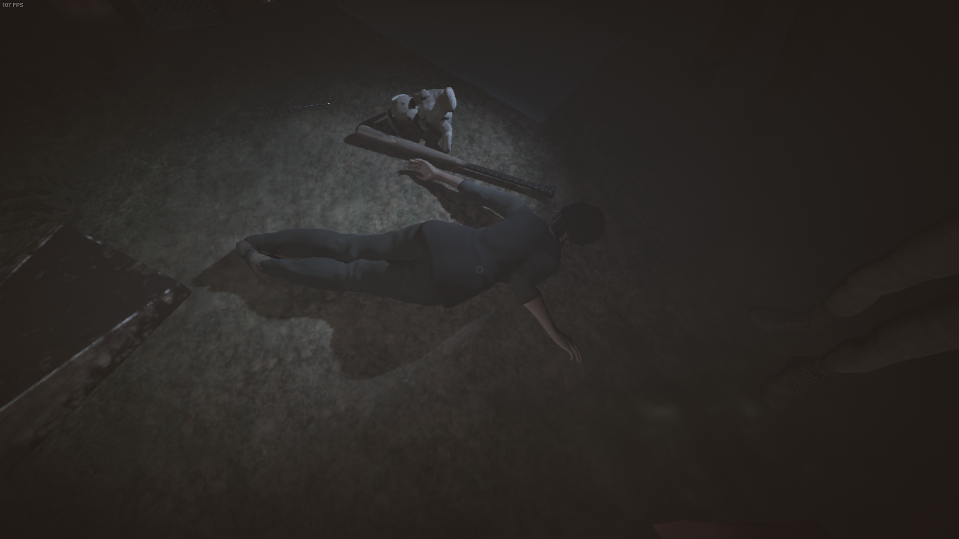A dead player lying next to a bat